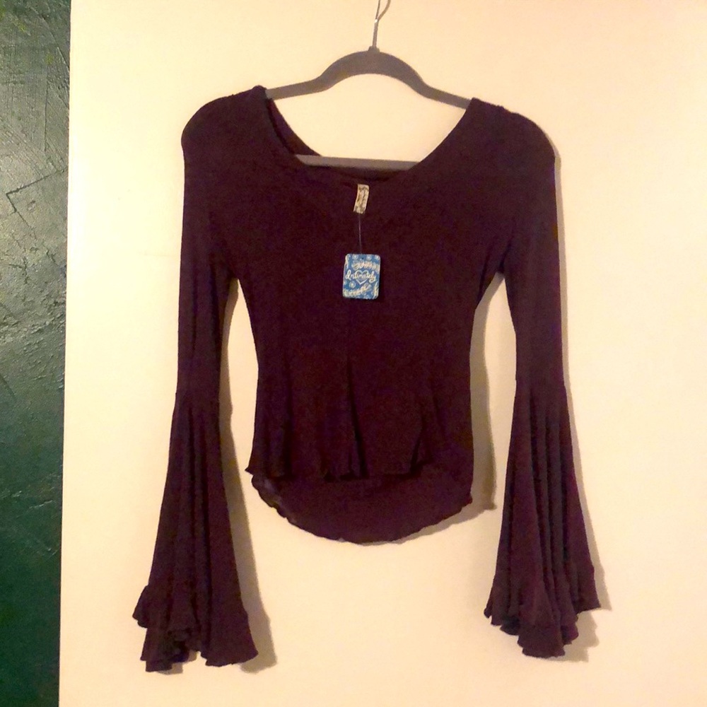 Plum free people bell sleeve blouse